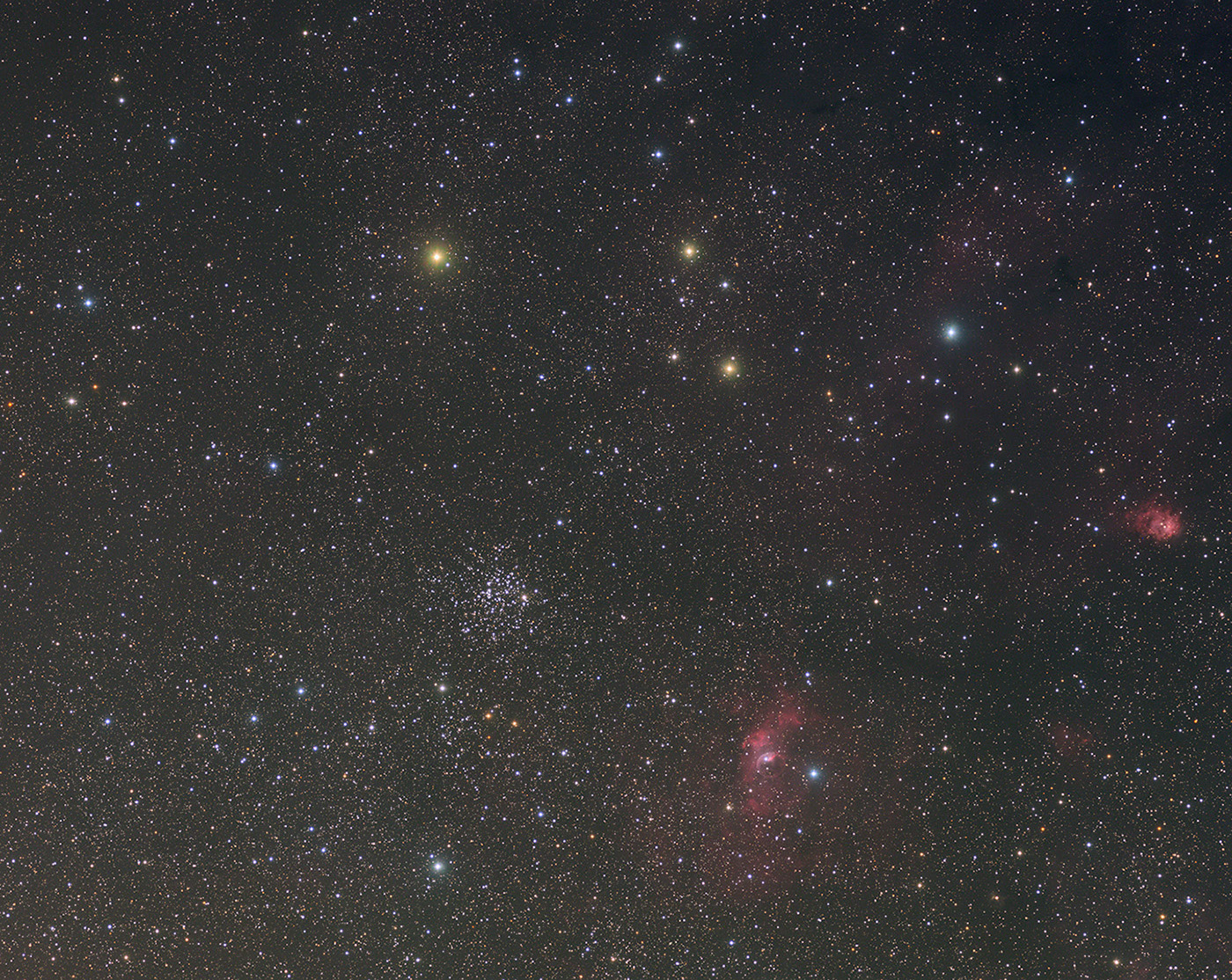 M52 mit umgebenden Gasnebel M 52, NGC 7635, NGC 7538