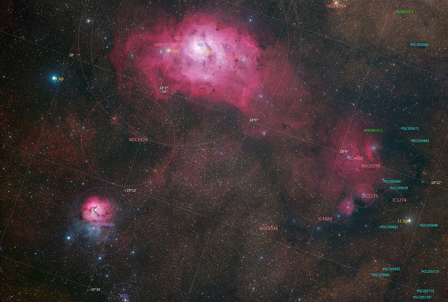 Namibia:  M8, M20 et al M 8, M 20, NGC 6526