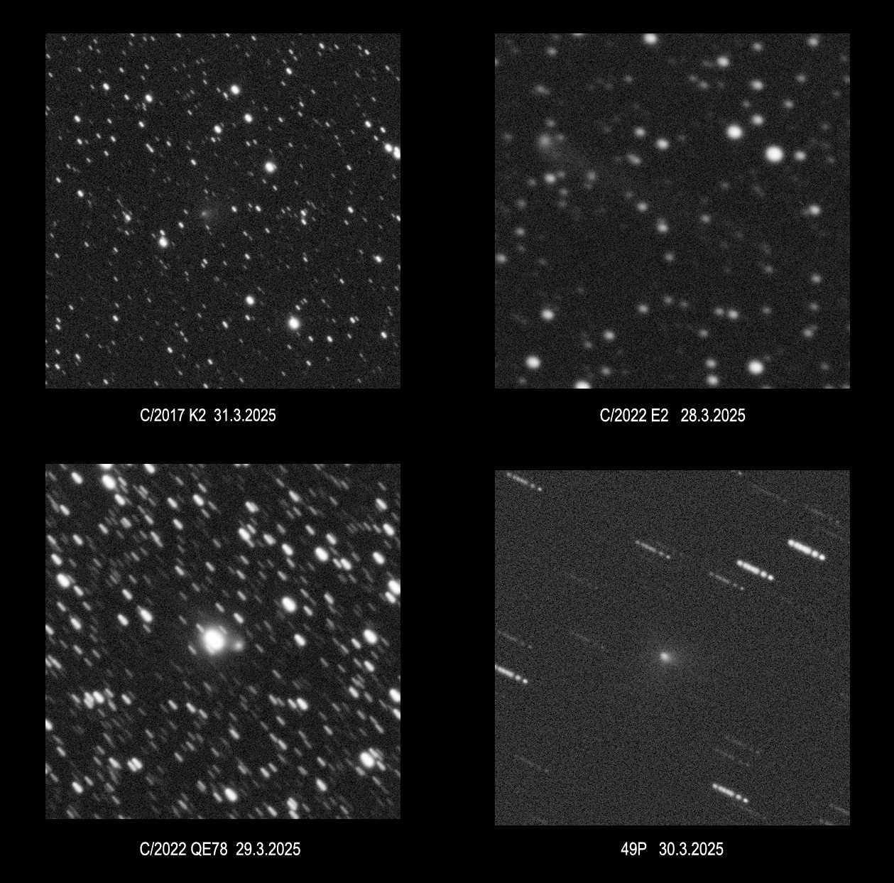 C/2017 K2 (PANSTARRS), C/2022 E2 (ATLAS), C/2022 QE78(ATLAS), 49P (Arend-Rigaux) 